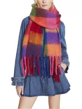 Steve Madden Brushed Plaid Blanket Wrap Scarf